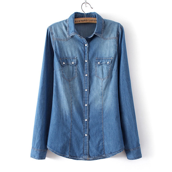 Дамска памучна дънкова риза - есенна и пролетна - тъмносиня и светлосиня