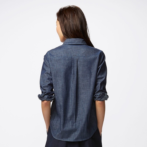 Дамска дънкова риза с дълъг ръкав - бяла, синя, тъмносиня