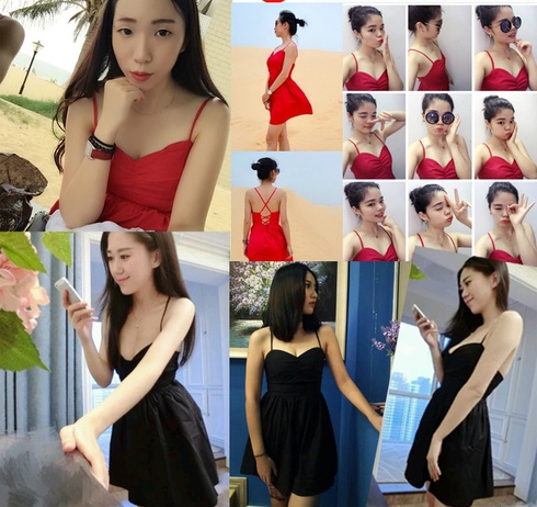 Οι γυναίκες κομψά φορέματα του καλοκαιριού - μαύρο, κόκκινο, λευκό και μπλε καρό