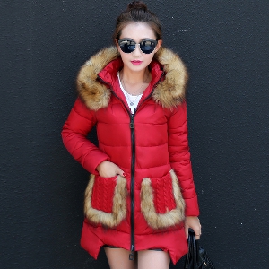 Дамско модерно дълго яке в различни цветове - червено, кафяво, черно и сиво - есенно и зимно