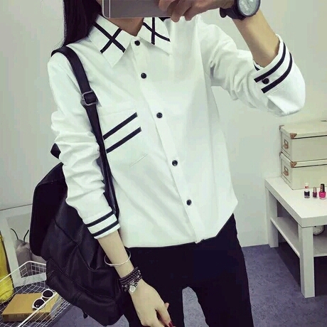 Класическа бяла риза - с черни ленти