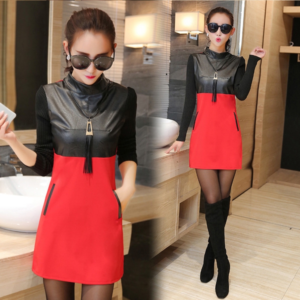 Οι γυναίκες φόρεμα βελούδινο μαύρο, κόκκινο, γκρι, Άνοιξη-Φθινόπωρο 2016