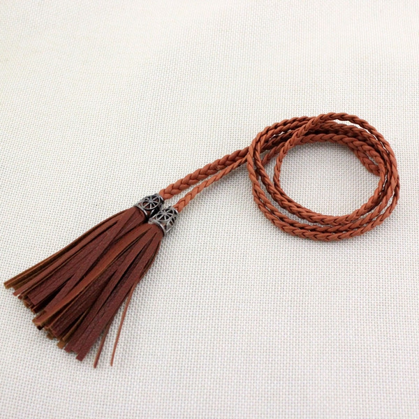 Κυρίες δερμάτινη ζώνη - τύπου αλυσίδας - κορυφαία μοντέλα, μήκους 110-130 cm