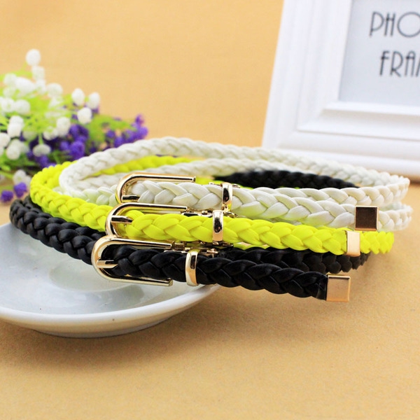 Декоративен дамски тънък колан - различни топ модели - червен, бял, розов, бежов, жълт, син - дължина 105 см, ширина 1 см