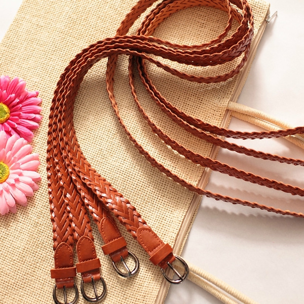 Οι γυναίκες πλεγμένο λεπτή καφέ δερματίνη ιμάντα