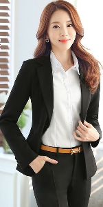 Елегантен дамски костюм черно сако и черен панталон