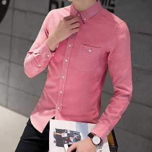 Мъжки пролетни ризи с дълъг ръкав с и без кадифена подплата - розови, сини, сиви