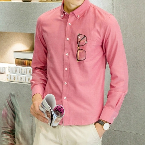 Μακρυμάνικο ανδρικό πουκάμισο με ή χωρίς βελούδινη επένδυση σε ροζ, μπλε, γκρι χρώμα