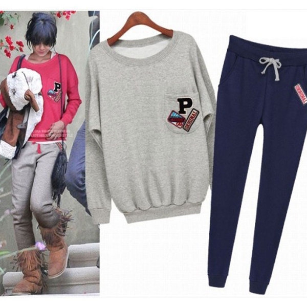 Γυναικεία αθλητικά ρούχα  2 μέρη: γκρίζα παντελόνια + ροζ μπλούζα, μαύρα παντελόνια + κίτρινη μπλούζα, μπλε παντελόνι + γκρι μπλ