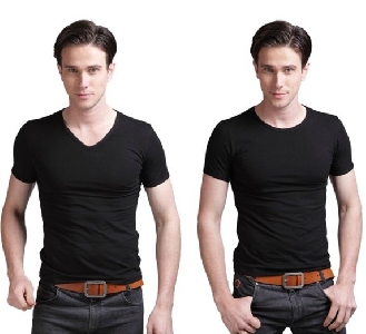 Къси мъжки памучни тениски с в-образни и о-бразни яки
