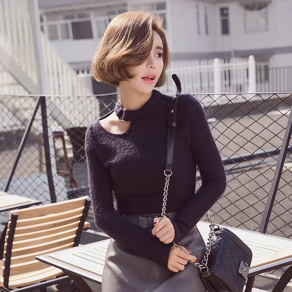 Дамска  блуза с дълъг ръкав, черна, бежова