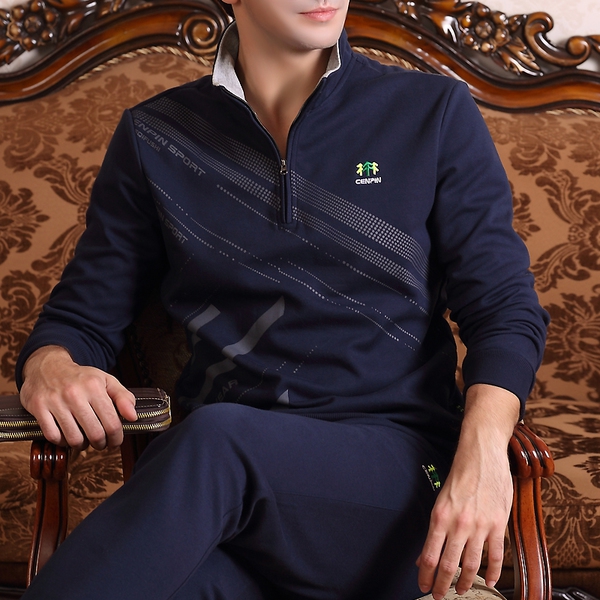 Ανδρικό αθλητικό σετ σε 2 μέρη σε γκρι, μαύρο, λευκό, μπλε και πράσινο χρώμα