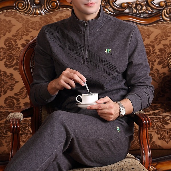 Ανδρικό αθλητικό σετ σε 2 μέρη σε γκρι, μαύρο, λευκό, μπλε και πράσινο χρώμα