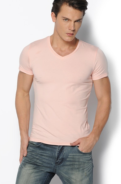 Памучни мъжки тениски тип слим с в-образна яка