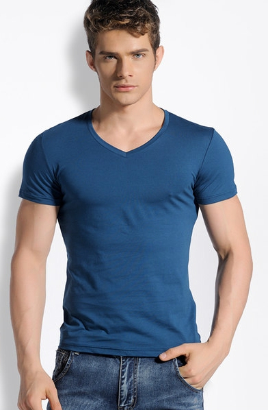 Памучни мъжки тениски тип слим с в-образна яка