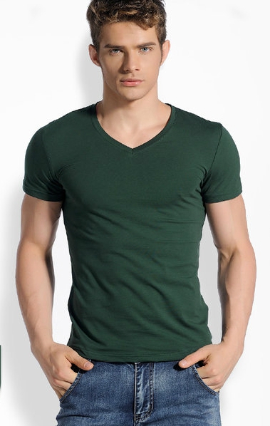 Памучни мъжки тениски тип слим с в-образна яка