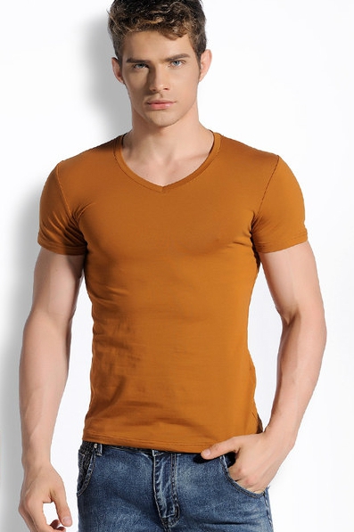 Памучни мъжки тениски тип слим с в-образна яка