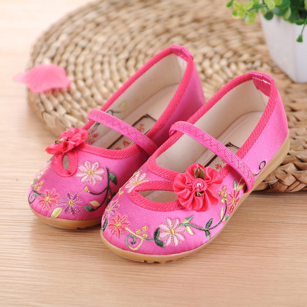 Детски обувки с цветенце за момичета - пролетни - червени, розови, лилави