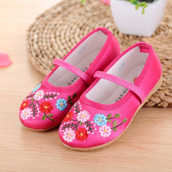 Детски обувки с цветенце за момичета - пролетни - червени, розови, лилави