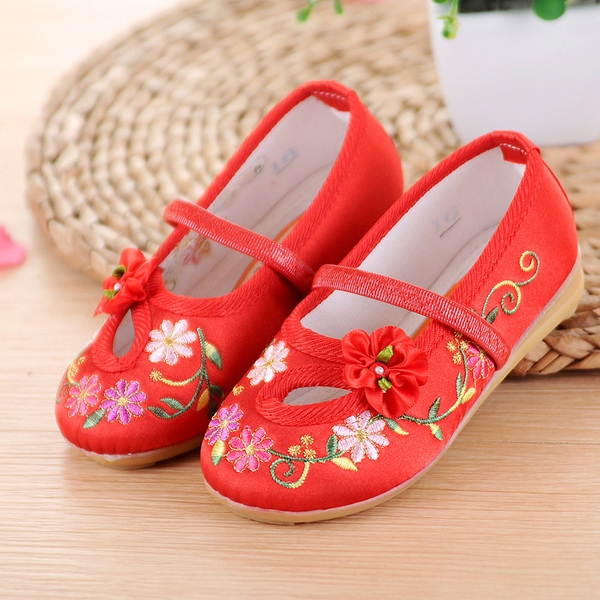 Детски обувки с цветенце за момичета - пролетни - червени, розови, лилави