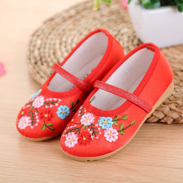 Детски обувки с цветенце за момичета - пролетни - червени, розови, лилави