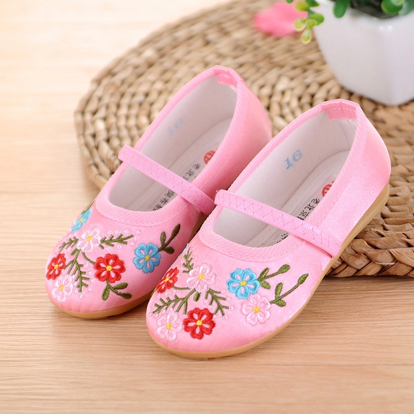 Детски обувки с цветенце за момичета - пролетни - червени, розови, лилави
