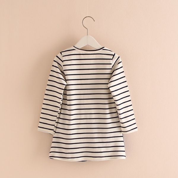 Детска рокля с анимационно изображение за момичета - раирана в черно и бяло