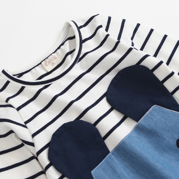 Детска рокля с анимационно изображение за момичета - раирана в черно и бяло