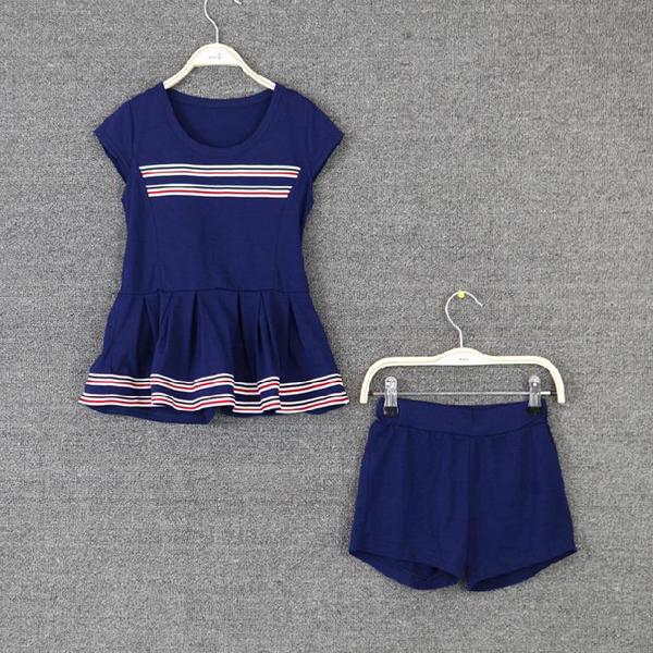 Детски летен комплект за момичета - туника с шорти - два модела, червен и тъмносин