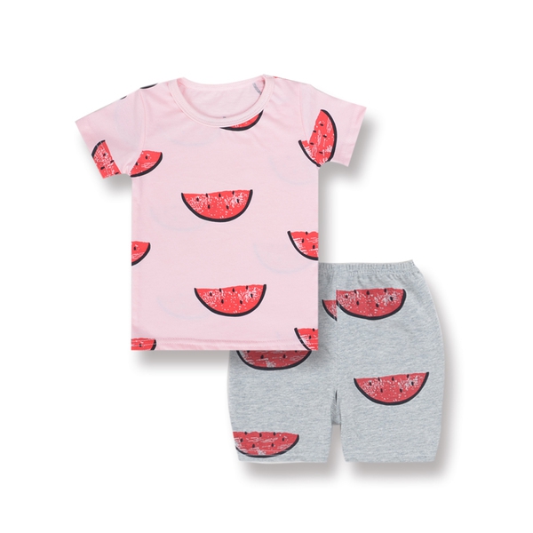 Бебешки комплект от блуза с къс ръкав и къси панталони - различни модели - раирани и с изображения