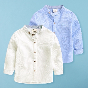 Παιδικό ανοιξηάτικο πουκάμισο για αγόρια  δύο μοντέλα σε λευκό και μπλε χρώμα