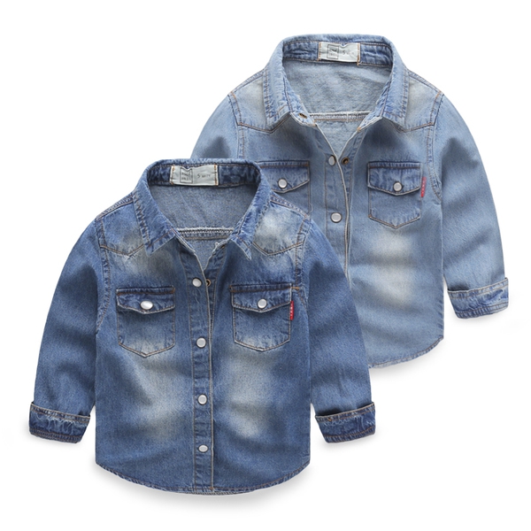 Παιδικό πουκάμισο τζιν σε σκούρο μπλε και γαλάζιο χρώμα