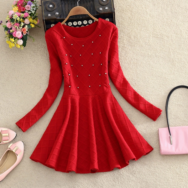 Дамска рокля с камъни в свежи пролетни цветове: бяла, синя, черна, розова, червена, кафява