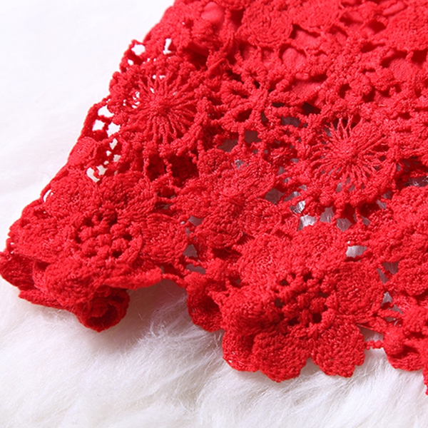 Дамска дантелена рокля с 3/4 ръкав: червена и черна