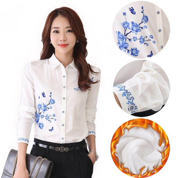 Дамска кадифенс риза със сини цветя