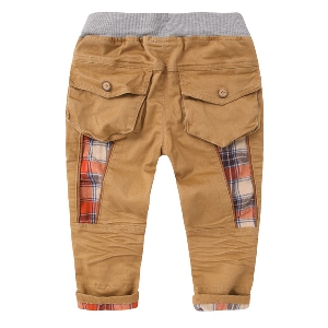 Детски пролетни панталони за момчета - кафяви и оранжеви