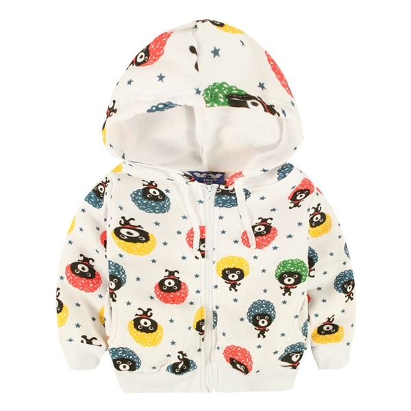 Детски пролетен суитчер с качулка - бял с анимационни изображения
