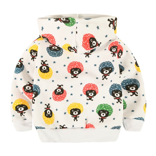 Детски пролетен суитчер с качулка - бял с анимационни изображения