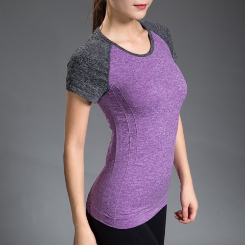 Спортна дамска тениска с О-образна яка - в сив,розов,лилав и черен цвят