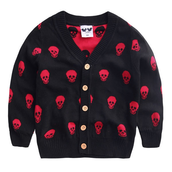 Детска жилетка - пролет и есен - черна с изображения от червени черепи