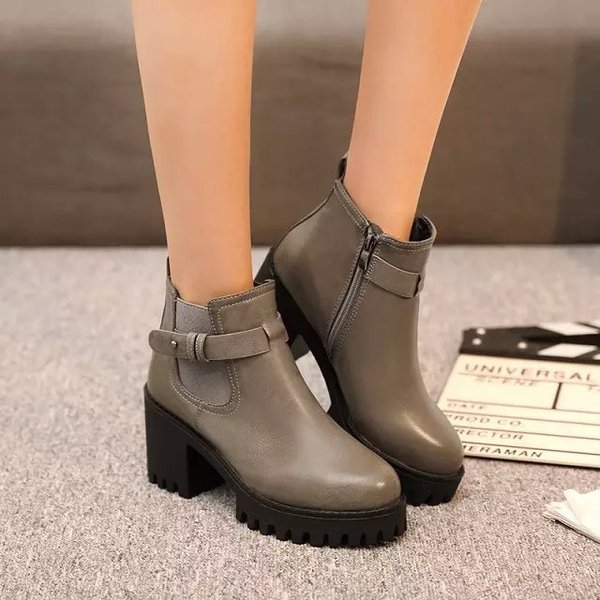 Дамски кожени боти с грайфер и странична каишка