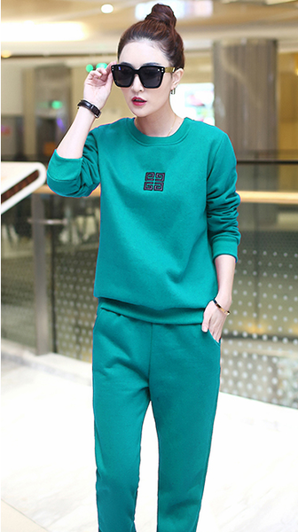 Дамски спортен комплект от 2 части в тюркоаз,сив и черен цвят