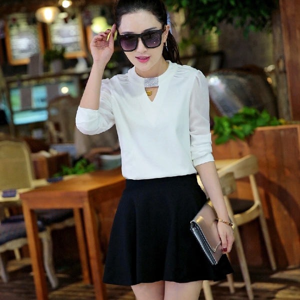 Дамска риза с 3/4 ръкав - Бяла, Черна, Червена