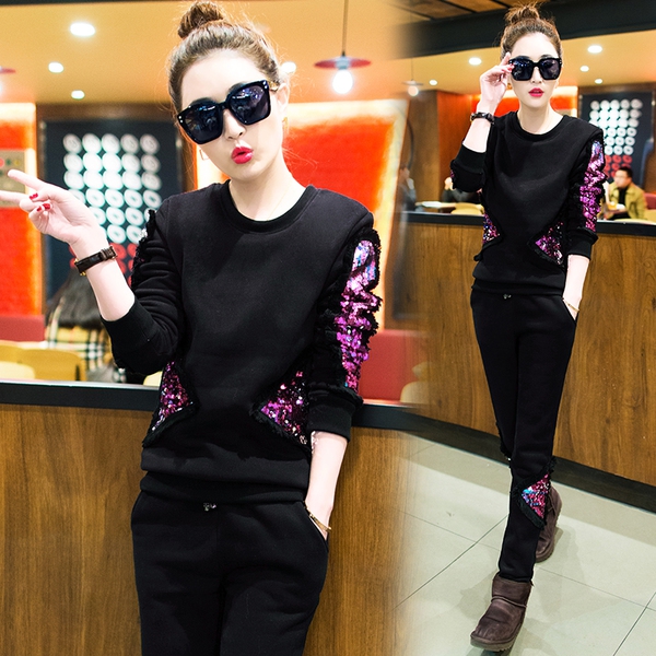 Есенно-зимен дамски спортен комплект с О-образна яка в 3 цвята