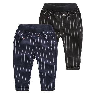 Детски пролетни раирани панталони - сини и черни