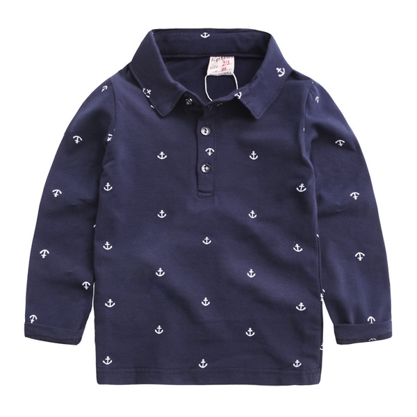 Παιδικό ελαφρύ πουκάμισο με μακριά μανίκια για αγόρια - σκούρο μπλε και λευκό