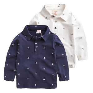 Παιδικό ελαφρύ πουκάμισο με μακριά μανίκια για αγόρια - σκούρο μπλε και λευκό
