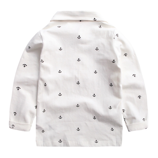 Παιδικό ελαφρύ πουκάμισο με μακριά μανίκια για αγόρια - σκούρο μπλε και λευκό