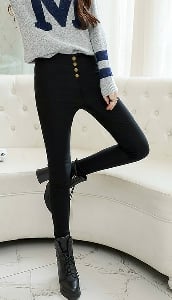Дамски черен панталон  тип клин с висока талия
