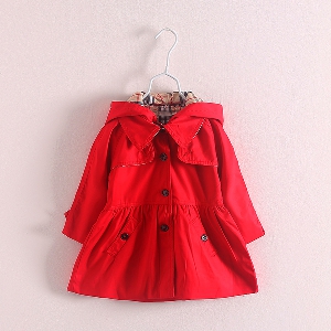 Пролетно яке с качулка за деца, подходящо за момичета - червено и бежово